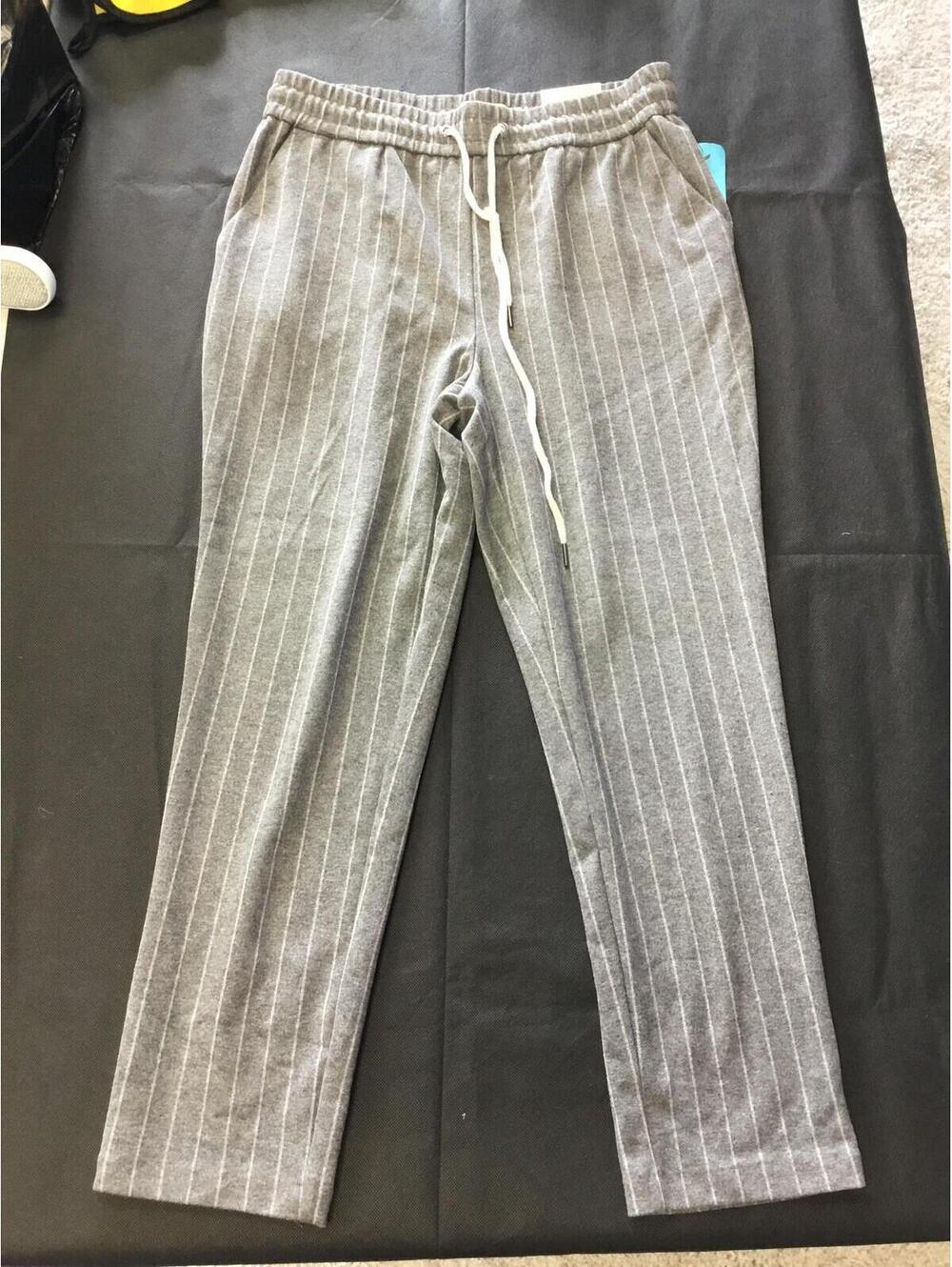 [394] Autres Filles Pants Womens S Gray Striped Sweatpants Elastic Waist Lounge